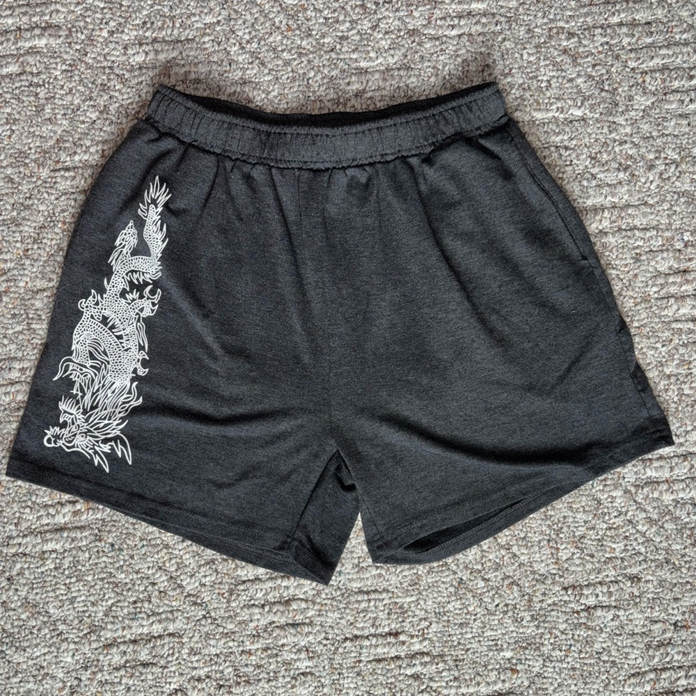 Dark grey  Shorts with White Graphic by SHEIN